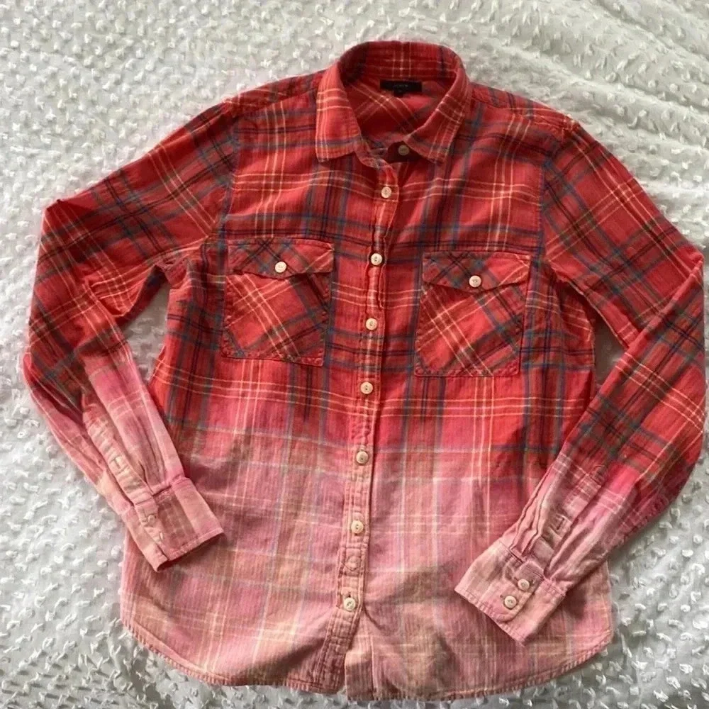 Jcrew Up Cycled Women Handmade Bleach Disney Minnie Mouse Flannel Sz 12 - Picture 7 of 11